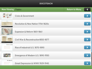 Screenshot of some topics covered in DocsTeach App